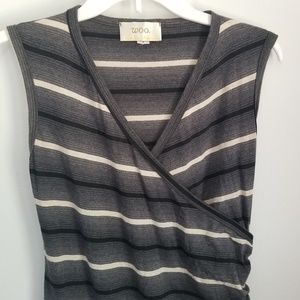 WOO 100% Cotton Stripe Maxi Dress Faux Wrap Modest Long Full Length Soft Casual